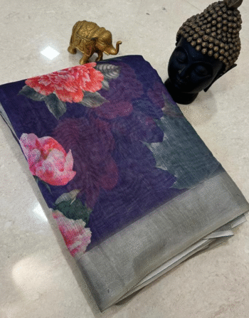 Lines Saree with Floral Digital Print